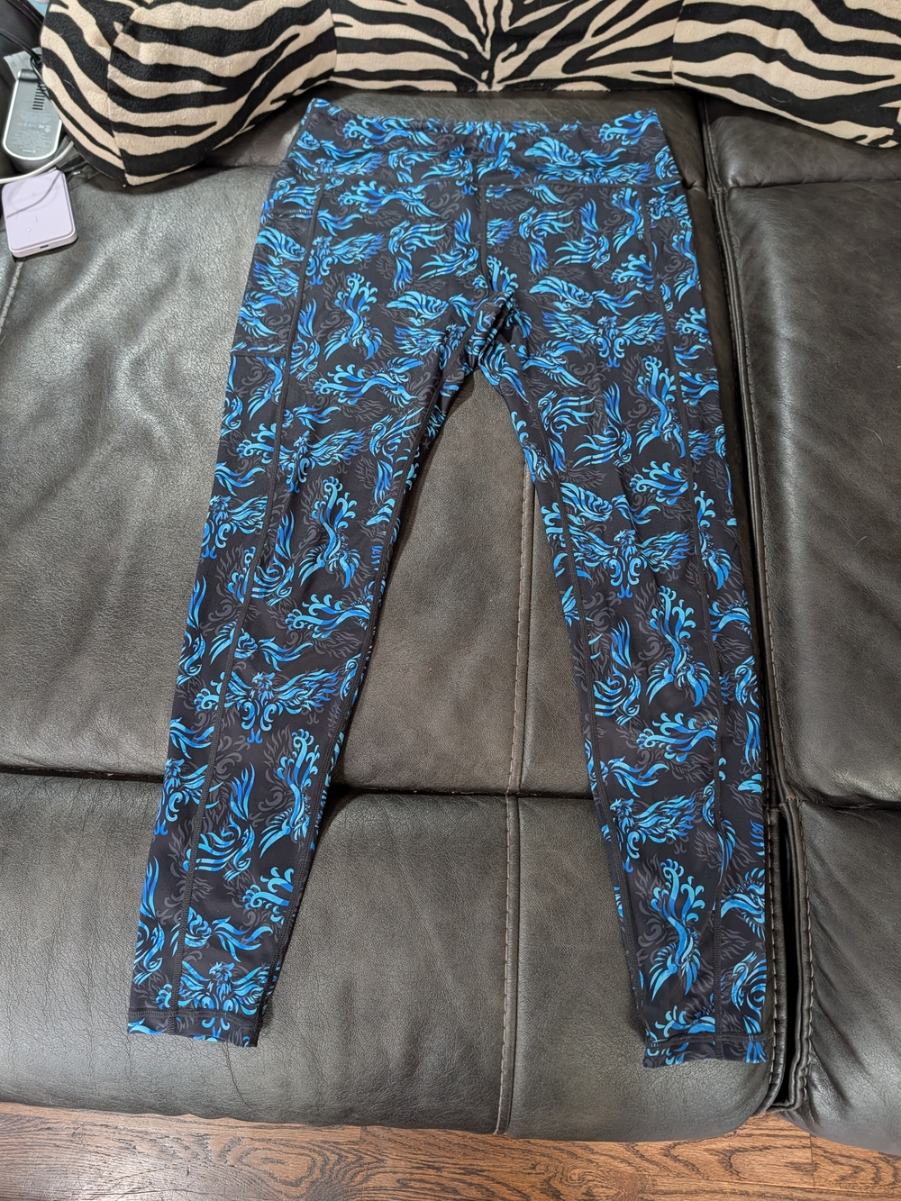 Constantly Varied Gear Black Leggings with Stunning Blue Phoenix Print